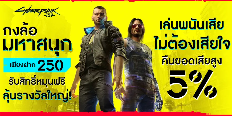 Cyberpunk159 กงล้อมหาสนุก เพียงฝาก 250 รับสิทธิ์หมุนฟรี ลุ้นรางวัลใหญ่! และมีคืนยอดเสียสูง 5%